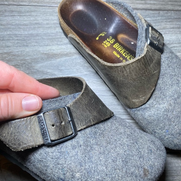 VGUC BIRKENSTOCK Basel 38 Wool Clogs w/ Leather Strap and Buckle - Picture 11 of 12